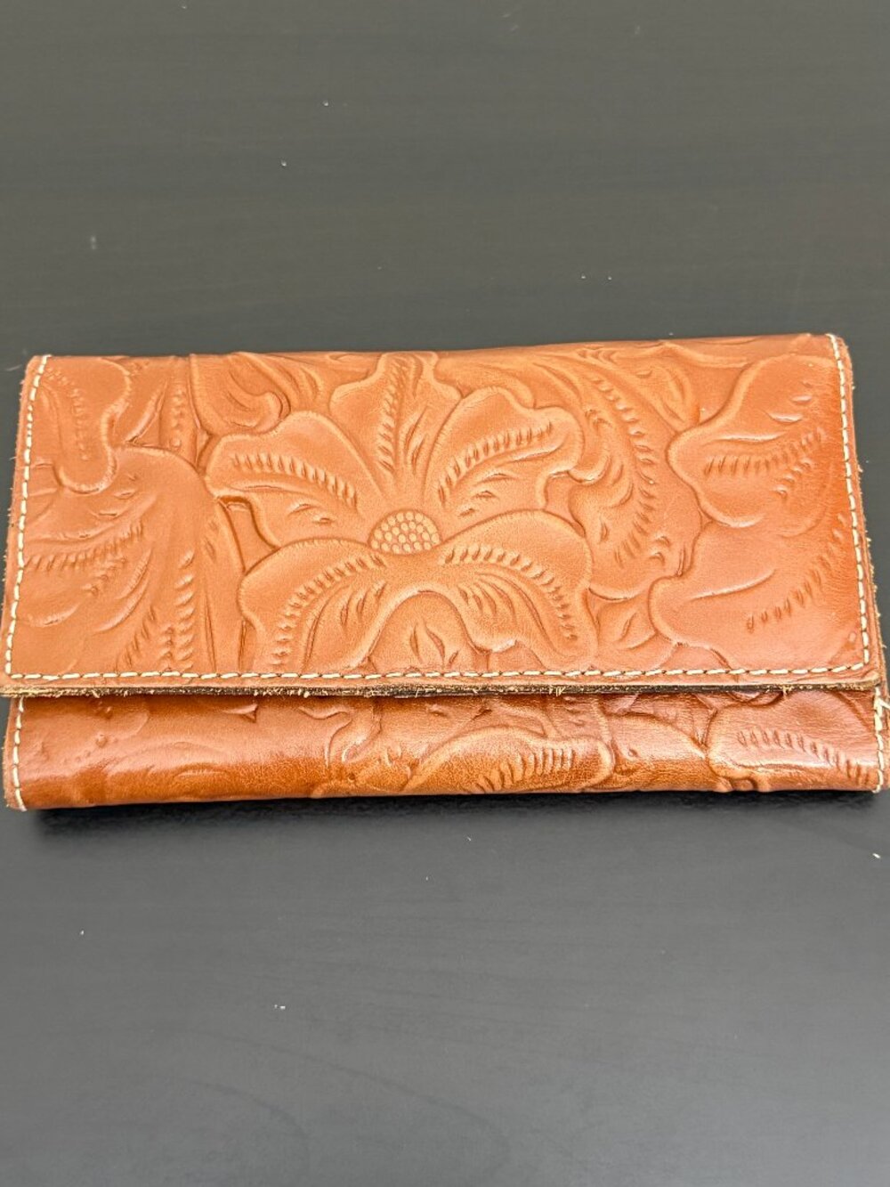 Patricia Nash Tri Fold Wallet Embossed Flowers - Good Condition